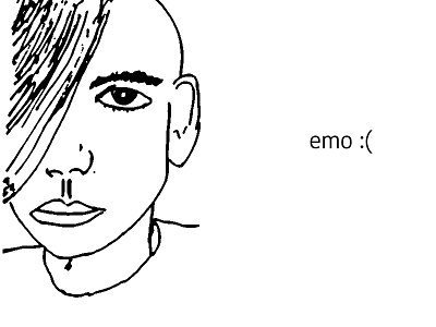 Emo :( black and white doodle drawing ego sketch