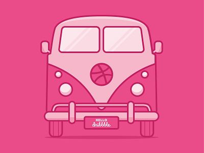 Hello Dribbble design hello dribbble illustrator pink vector vw van