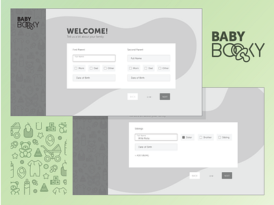 Baby Booky onboarding wireframe. app baby onboarding ui uiux ux web wireframe