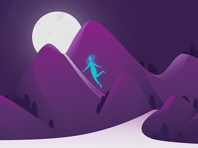 The Ascent ascend ascent flat illustration moon mountain mountains pastel path purple simplicity teal trees vector