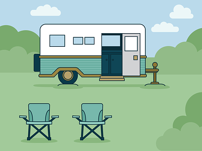 Simple RV Illustration camp chair camper camping design illustration outline outside pastel rv summer vector