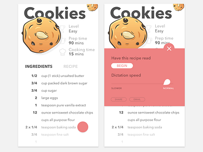 Food Recipe screen, Speech to Text android dictate illustrations mobile ui speech speed speech to text vector
