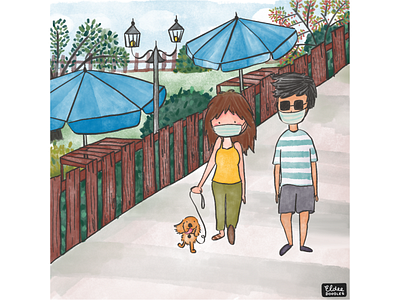 Summer Strolls art beergarden colors comic couple covid19 dog dog illustration dogs family garden illustration illustration art love summertime walking