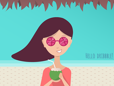 Hello Dribbble! beach coconut debut dribbble glasses illustration pattern vector