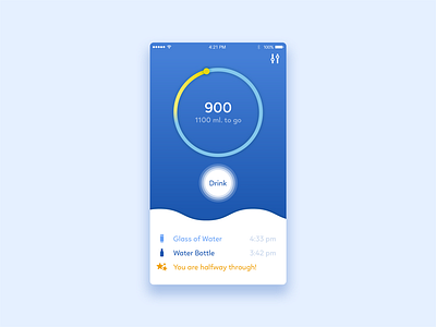 Water Tracker app application button clean consumption iphone app mobile design reminder simple track ui ux