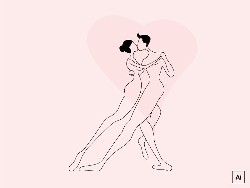 Tango-led up in Love character creative dance design icon illustration illustrator line art love naked shot tango