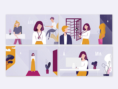 First day in office explainer video animation character explainer video girl illustration motion motion design office pink