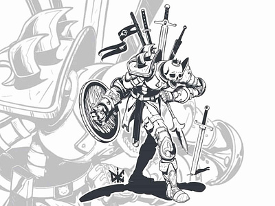 Swordsman 2d art character ink knight manga skeleton skull tattoo イラスト イラストレーター