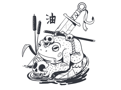 Frog samurai art cartoon character frog illustration ink manga samurai skull イラスト イラストレーター