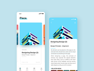Piece - Read app 01 app blue clean concise design home icon read ui ux visual white