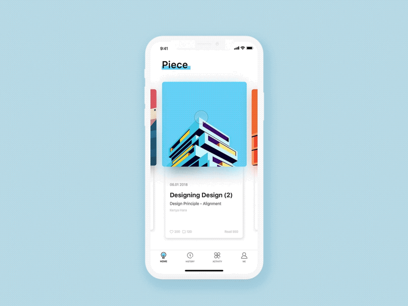 Piece - Read app activity app blue clean design gif icon list read ui ux white