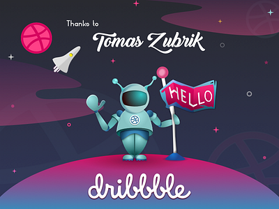 Hello Dribbble! design dribbble first happy illustration invite logo