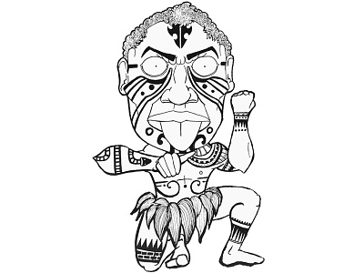 Fierce Maori warrior drawn haka hand illustration ink inktober maori warrior