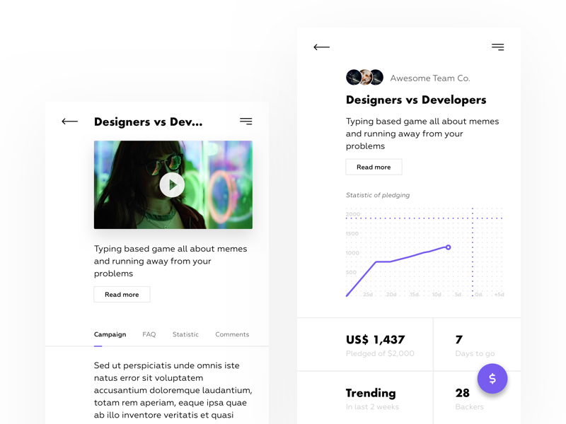 Daily UI challenge #32 — Crowdfunding Campaign day32 crowdfundingcampaign crowdfunding uiux ux ui web uidesign uichallenge userinterface userexperience dailyui