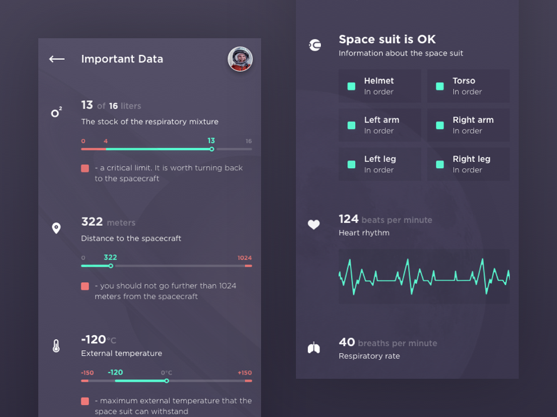 Spacesuit Application suit astronaut interface space mobile product devchallenge design ux ui app