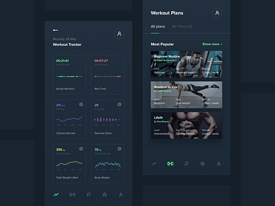 Daily UI challenge #41 — Workout Tracker 41 app challenge dailyui dark day41 design fitness fitness app interface mobile product sport ui uichallenge uiux ux web workout workout tracker