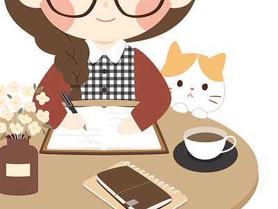 Journal cat coffee cute design diary girl illustration journal vector