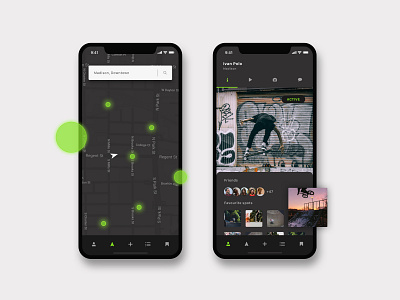 App for street-skaters app design green grey map mobile app skaters ui