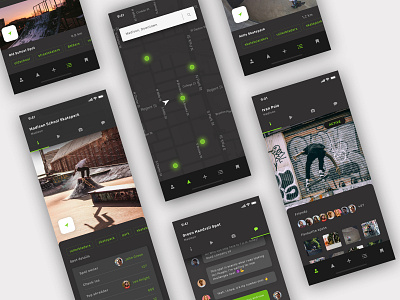 App for street-skaters app green grey map ui mobile app ui