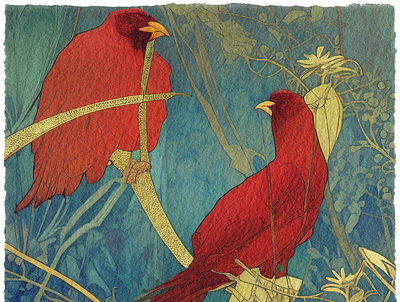 Red birds associate good creative market design digital floral graphic design illustration