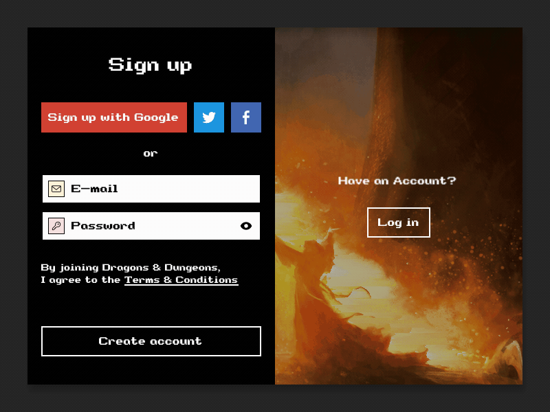 Sign up/log in. Daily UI #1