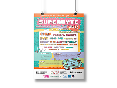 Superbyte 2015 Poster 2015 90s chiptune festival gaming manchester nickelodeon poster retro superbyte