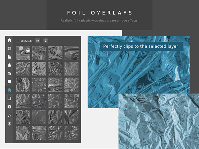 Paper Panel - Foil Overlay Preview crinkled flatlay foil foil reflection mock up mockup mockup creator overlay paper panel pattern photography photoshop extension realistic scene creator silver foil texture wrapping wrinkles