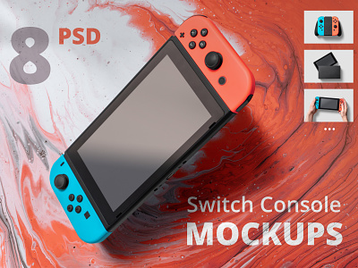 8 Switch Console Mockups branding display editable gaming mock-up mock-ups mockup mockups nintendo photoshop psd realistic smart object