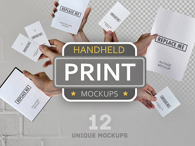 Handheld Print Mockups bi fold brand branding bundle business card corporate flyer handheld mock up mockup mockups print