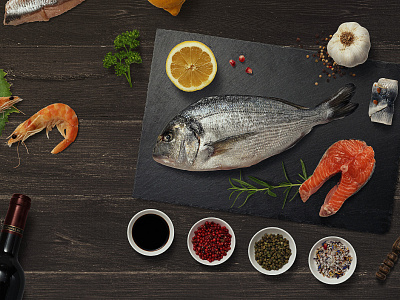 Kitchen Scene - Fish creator fillet fish food generator kitchen mockup restaurant salmon scene spices