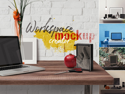 Workspace Mockup Creator apple creator desk desktop frontal frontview macbook mock up mockup responsive scene workspace