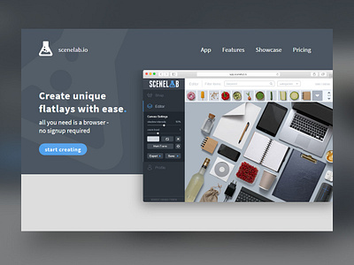 SceneLab Landing Page app design flatlay landing page mockup presentation responsive scenecreator scenelab startup ui uidesign ux web webdesign webpage website