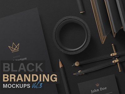 Black Branding Mockups Vol.3 architecture black brand branding branding design builder business card compass corporate design dark flatlay folder mockup pencil portfolio psd scene creator stationery