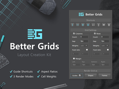 Better Grids (Photoshop CC2015+ Addon) aspect ratio automated cells columns extension frame generator grid grid generator grid layout grids layout panel photoshop rows script table generator