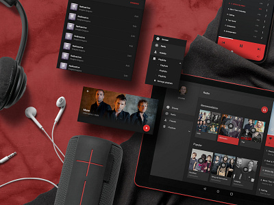 App / UI Kit Mockup 05 app app interface apple application headphones interfacedesign ipad iphone iphonex mock up mockup music app music app design music player red responsive design speaker ui ui kit uidesign