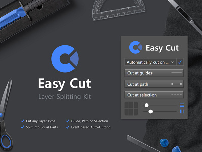 Easy Cut - Layer Splitting Kit addon cut layers cut shape cutting dark easy cut extension panel design panel interface photoshop plugin split layers uiux