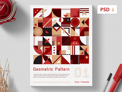 Free Flyer Template - Geometric Pattern branding color scheme flyer flyer design free flyer freebie freebie psd geometric minimalistic pattern polygon print template psd rectangles red shapes template triangles