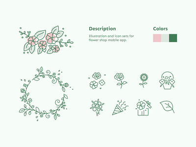 Flower Illustrations for Mobile App flower icons flower illustration flowers green flower icon design illustrations line art mobile app icon