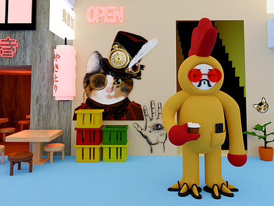 Chicken Attack 3d blender character design graphic design