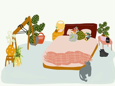 Bedroom cats cute design digital illustration graphic design illustration