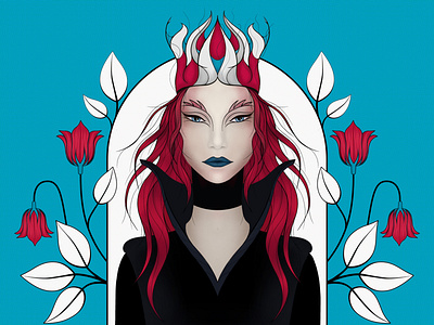 The Queen of hearts blossom character digital illustration digitalart floral flowers graphic design illustration portrait procreate