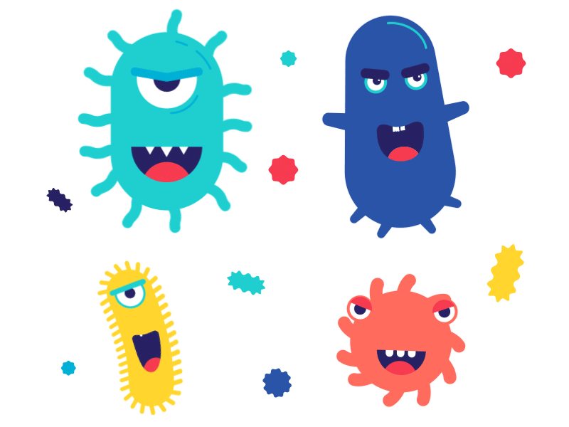 Evil microbes 2d angry animation character explainer flat gif loop microbes motion sticker vector