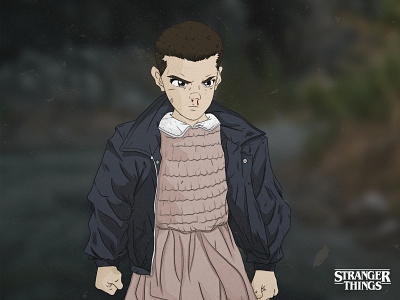 Eleven anime character characters color design drawing drawings eleven illustration paint painting stranger things typography