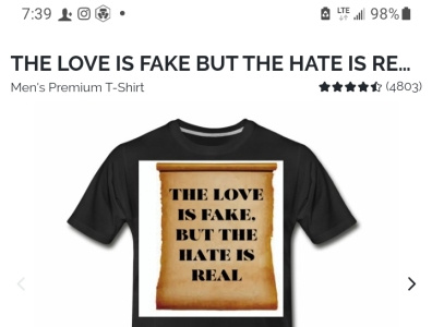 THE LOVE IS FAKE IS BUT THE HATE IS REAL(PAPYRUS) concept tees custom tees envy fake love fashion graphic tees hate jealousy