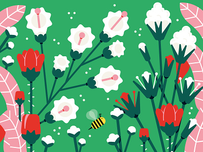 Wild Flowers and a Bee bee bloom bumblebee floral flowers illustrator leaves nature outside plants pollen pollination vector wild flowers
