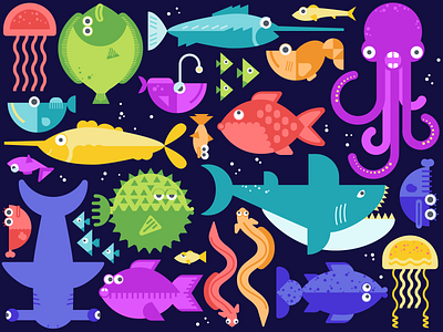 SAKANA color creatures design fish flat geometric graphic illustration ocean shapes vector