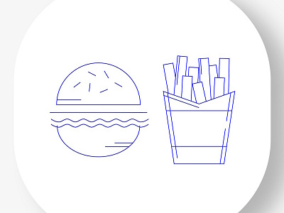 Skinny Burger and Fries electric blue fast food food icon illustrator line art minimal print