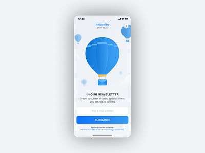 Newsletter app aviasales ballon clouds email figma newsletter subscription