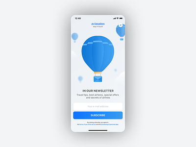 Newsletter app aviasales ballon clouds email figma newsletter subscription