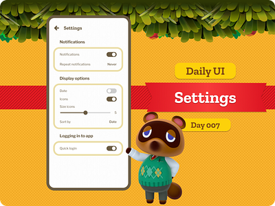 Settings for App Nook's Bank. Daily UI Day 007 animalcrossing daily ui 003 dailyui settings